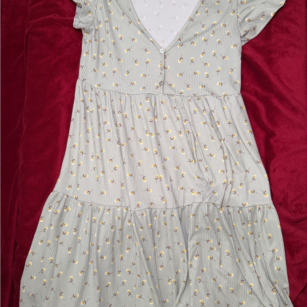 See You Monday Sage Green Floral Tiered Maxi Dress with White Blossoms